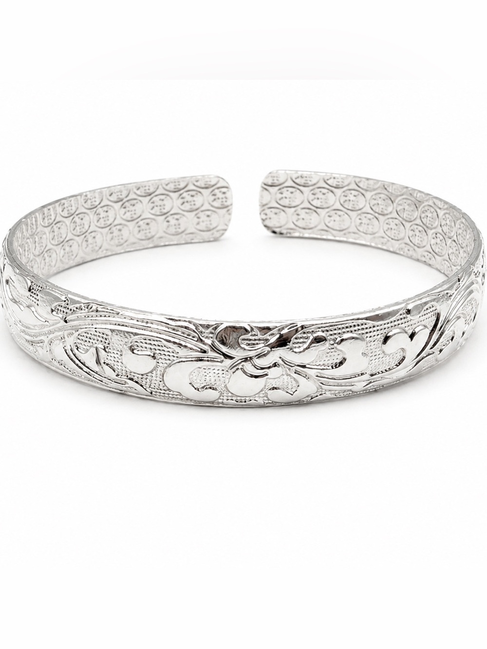 Hand-Engraved Silver Floral Cuff Bracelet